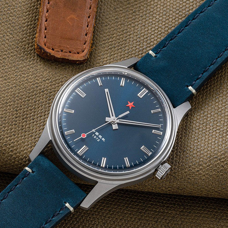Red Star 3-Hand Dress Watch with Blue Dial and Mechanical Movement #8598-L Lifestyle