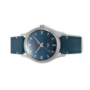 Red Star 3-Hand Dress Watch with Blue Dial and Mechanical Movement #8598-L Side