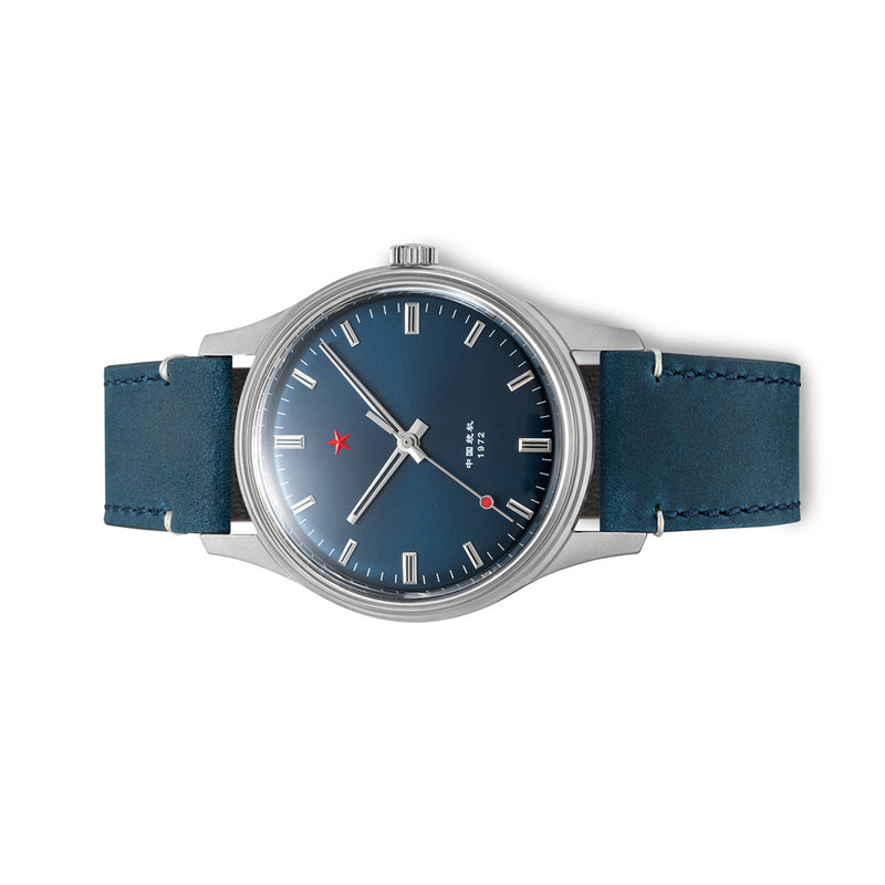 Red Star 3-Hand Dress Watch with Blue Dial and Mechanical Movement #8598-L Side