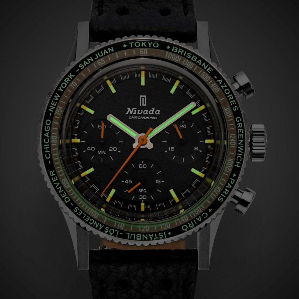 CRDB 70%マウイワウイ×マンダリンクッシュ Nivada Grenchen Chronoking Mecaquartz with Interchangeable Bezel