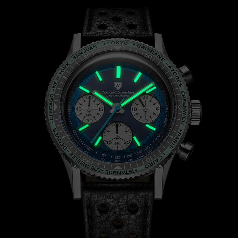 Nivada Grenchen Chronoking Racing Blue Lagoon Chronograph #87054Q10