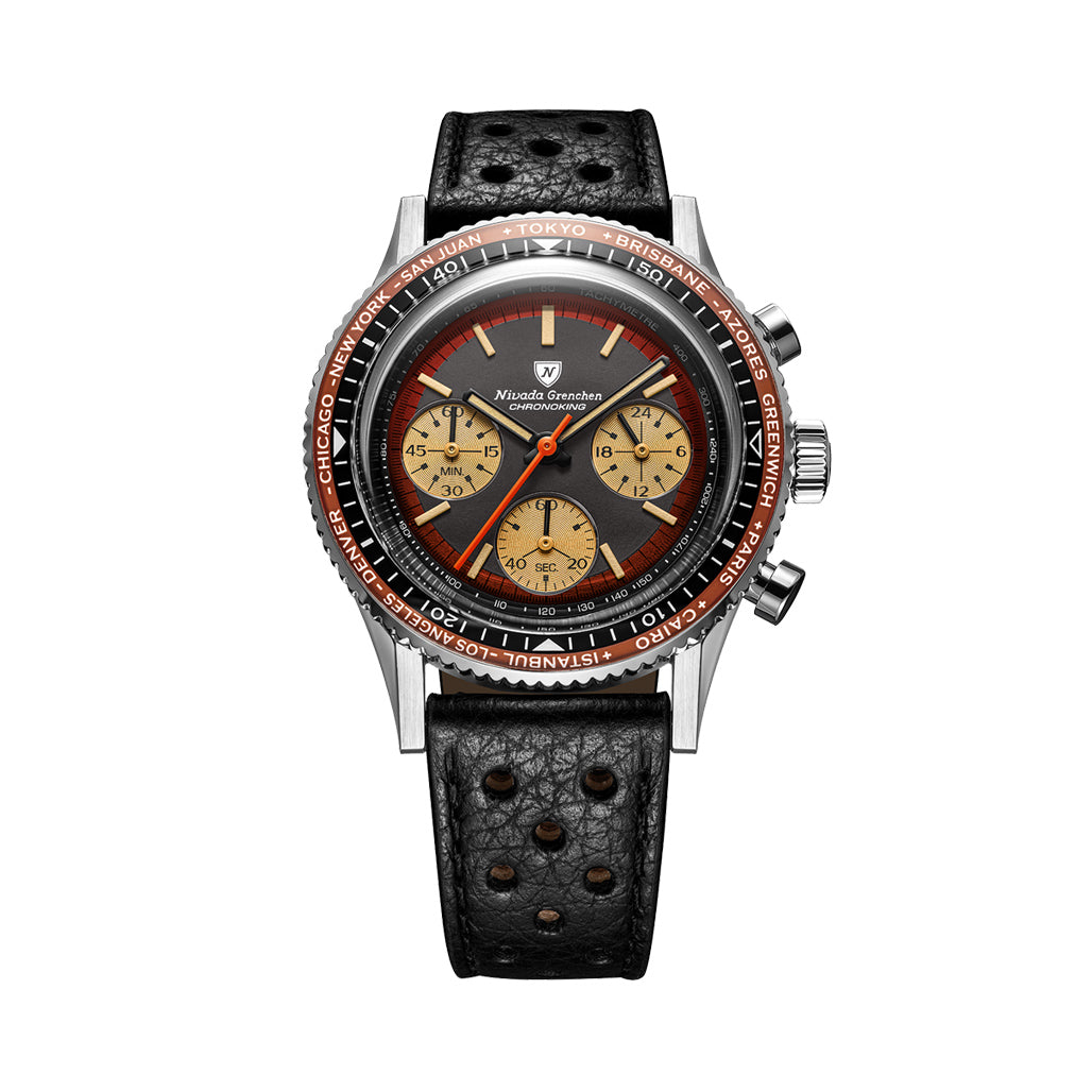 デル・プラドカーコレクョン Nivada Grenchen Chronoking Racing Black Amber #87055Q10 — Long