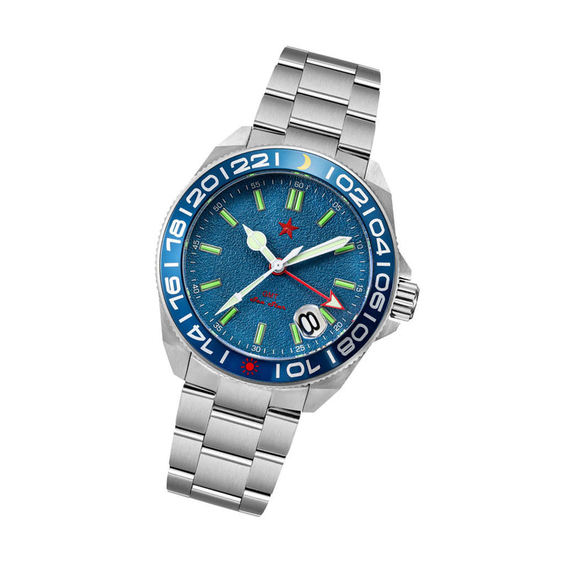 Red Star SEA STAR 4 GMT Watch with Blue Dial Passive Luminous Tubes #8759G-A