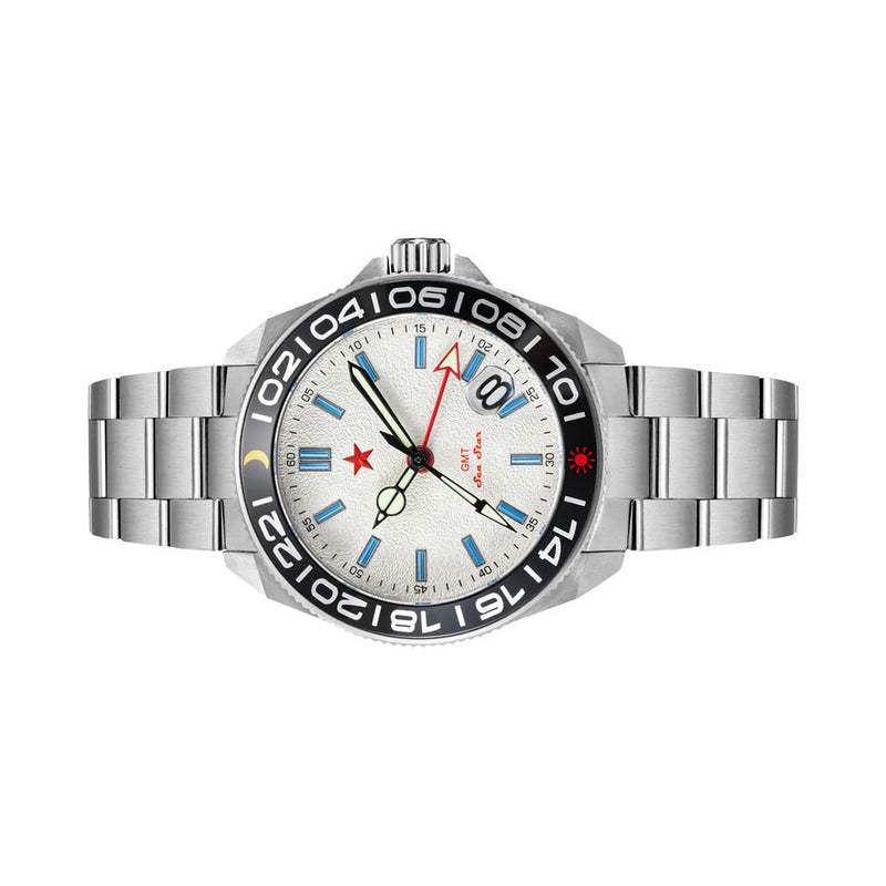 Red Star SEA STAR 4 GMT Watch with Silver Dial and Passive Luminous Tubes #8759G-B