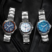 Red Star SEA STAR 4 GMT Watch with Silver Dial and Passive Luminous Tubes #8759G-B