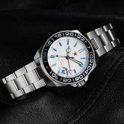 Red Star SEA STAR 4 GMT Watch with Silver Dial and Passive Luminous Tubes #8759G-B