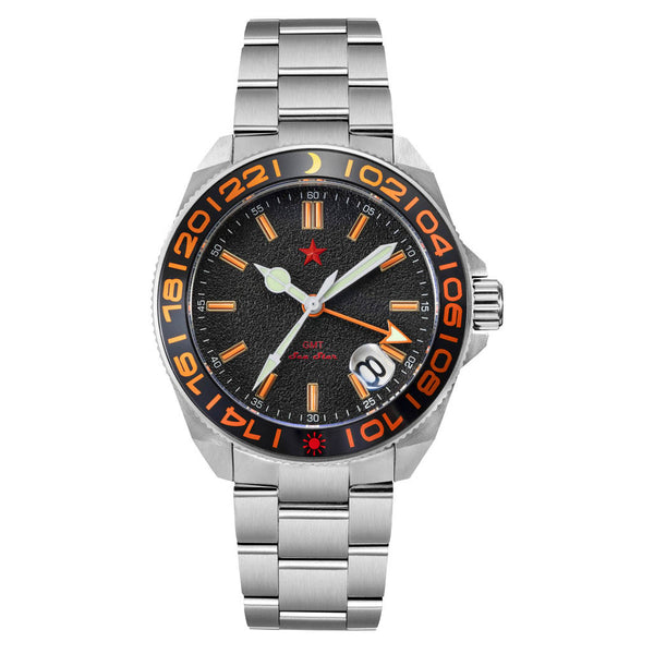 Red Star SEA STAR 4 GMT Watch with Black Dial and Passive Luminous Tubes #8759G-C
