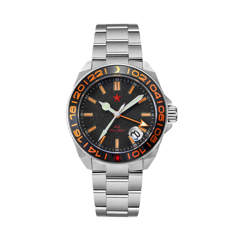 Red Star SEA STAR 4 GMT Watch with Black Dial and Passive Luminous Tubes #8759G-C