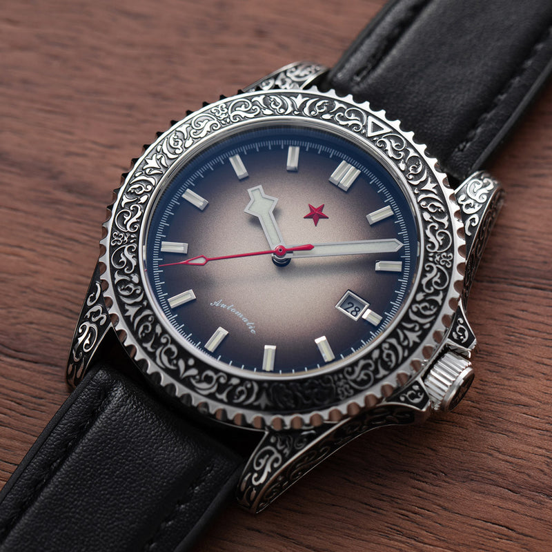Red Star Artisan Engraved Case Automatic Diver #8912G-A