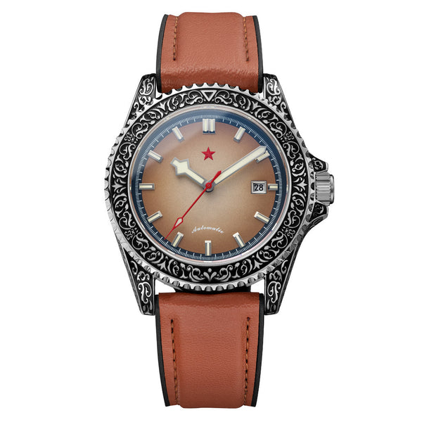 Red Star Artisan Engraved Case Automatic Diver #8912G-B