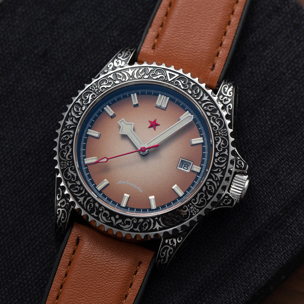 Red Star Artisan Engraved Case Automatic Diver #8912G-B