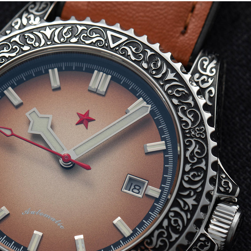 Red Star Artisan Engraved Case Automatic Diver #8912G-B