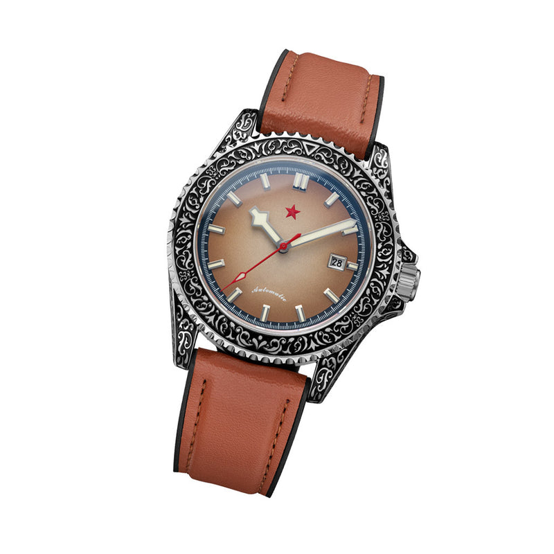 Red Star Artisan Engraved Case Automatic Diver #8912G-B