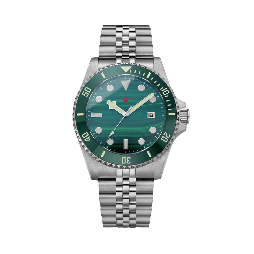Red Star Automatic Diver with Malachite Dial #8912G-C — Long