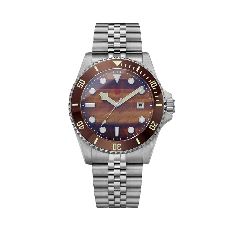 Red Star Automatic Diver with Tiger Eye Stone Dial #8912G-D