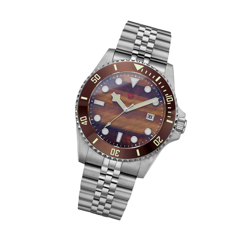 Red Star Automatic Diver with Tiger Eye Stone Dial #8912G-D