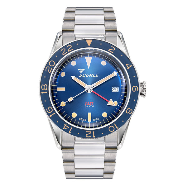 Squale 300 Meter Swiss Automatic GMT-Dive Watch with Blue Dial and Bracelet #SUB-39GMTBL.BR22 zoom