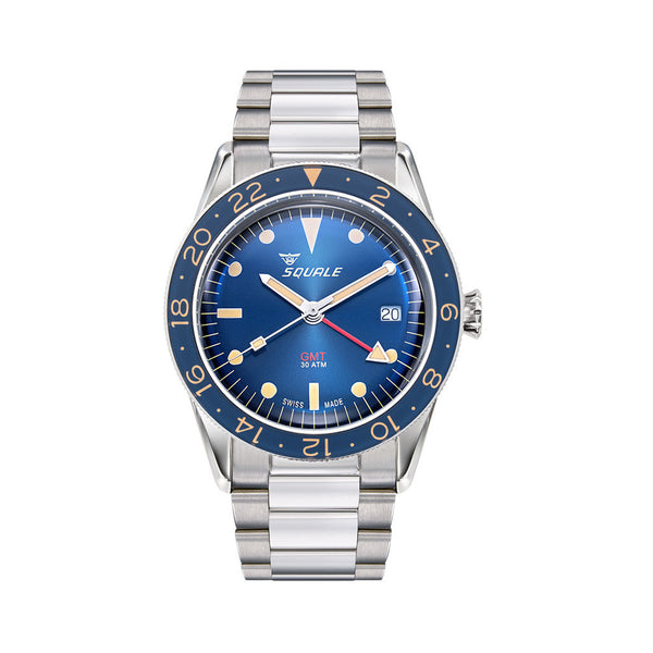 Squale 300 Meter Swiss Automatic GMT-Dive Watch with Blue Dial and Bracelet #SUB-39GMTBL.BR22