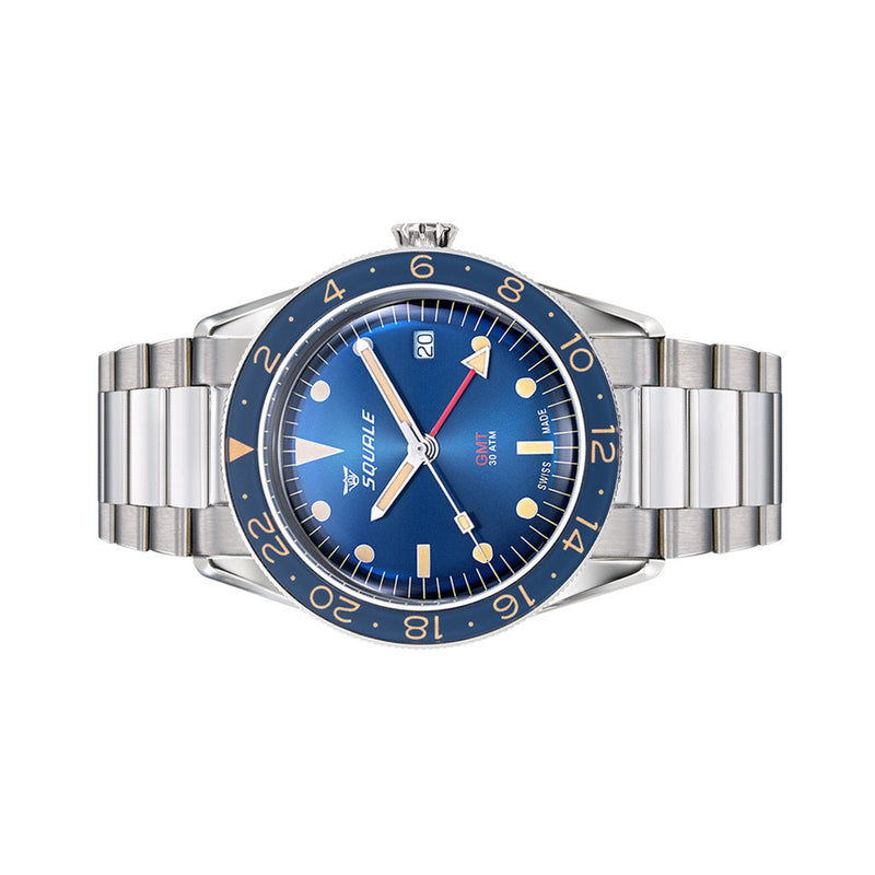 Squale 300 Meter Swiss Automatic GMT-Dive Watch with Blue Dial and Bracelet #SUB-39GMTBL.BR22 side