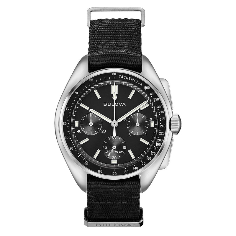 Bulova Lunar Pilot Chronograph 45mm with Black Dial and Nylon Strap #96A225 zoom