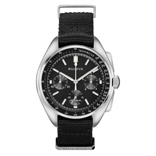 Bulova Lunar Pilot Chronograph 45mm with Black Dial and Nylon Strap #96A225 zoom