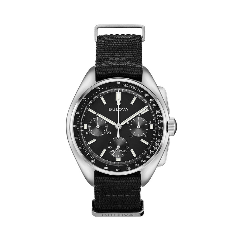 Bulova Lunar Pilot Chronograph 45mm with Black Dial and Nylon Strap #96A225