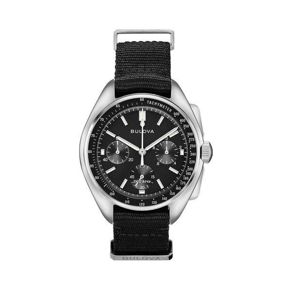 Bulova Lunar Pilot Chronograph 45mm with Black Dial and Nylon Strap #96A225