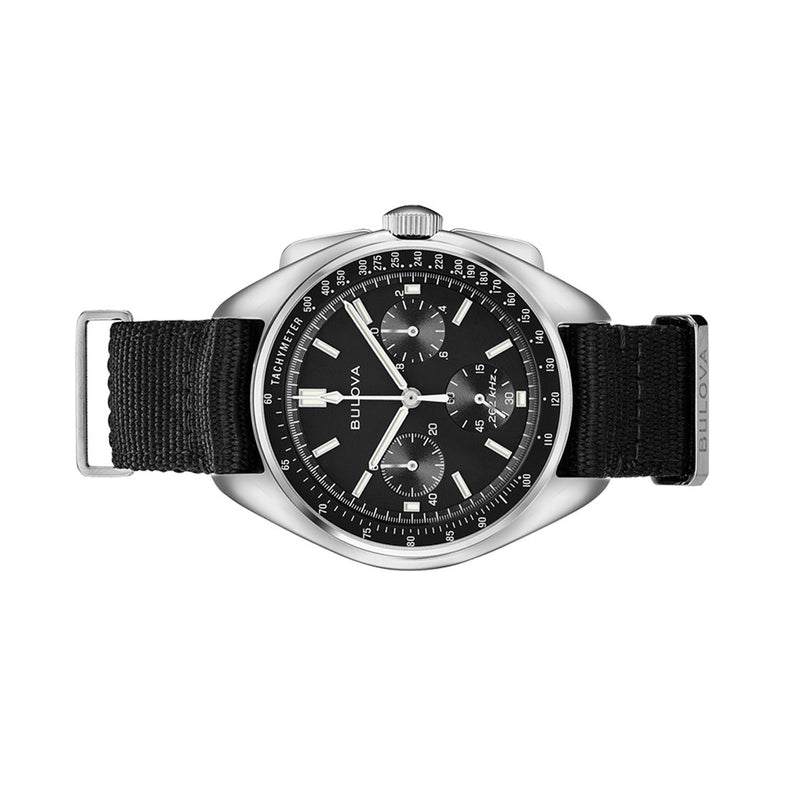 Bulova Lunar Pilot Chronograph 45mm with Black Dial and Nylon Strap #96A225 side