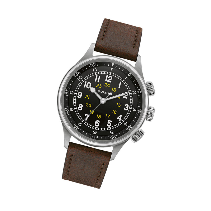 Bulova A15 Automatic Field Watch with Brown Strap #96A245 tilt