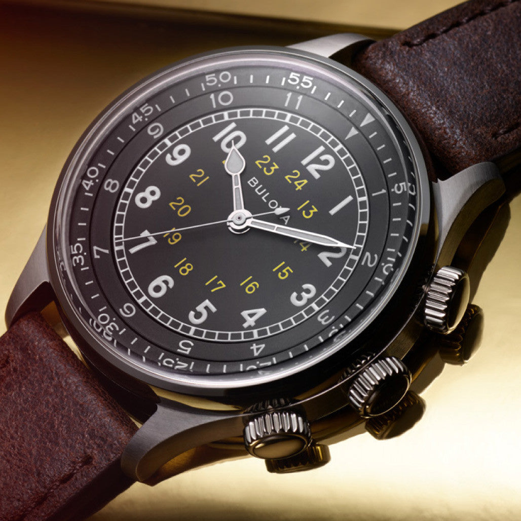 Bulova A15 Automatic Field Watch with Brown Strap #96A245 — Long