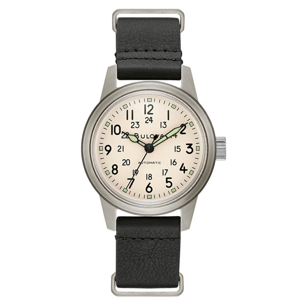 Bulova Hack Automatic Field Watch with 38mm Case and Cream Dial #96A246 zoom