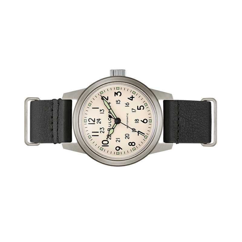 Bulova Hack Automatic Field Watch with 38mm Case and Cream Dial #96A246 side