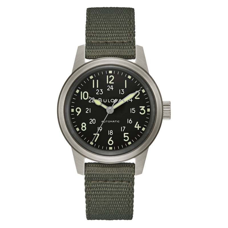 Bulova Hack Automatic Field Watch with 38mm Case and Black Dial #96A259 zoom