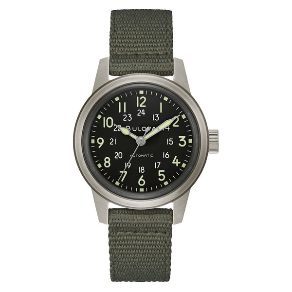 Bulova Hack Automatic Field Watch with 38mm Case and Black Dial #96A259 zoom