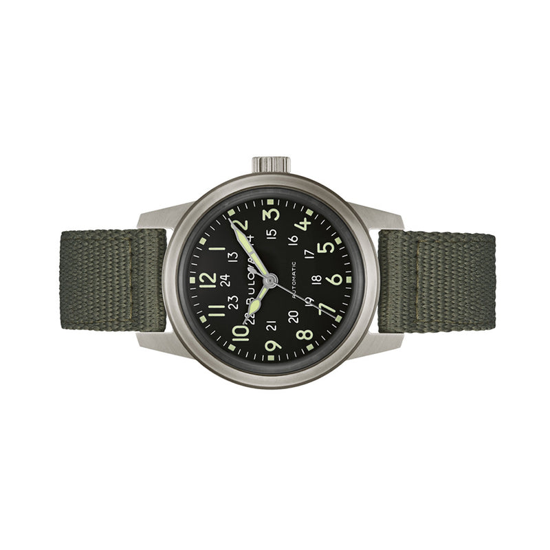 Bulova Hack Automatic Field Watch with 38mm Case and Black Dial #96A259 side