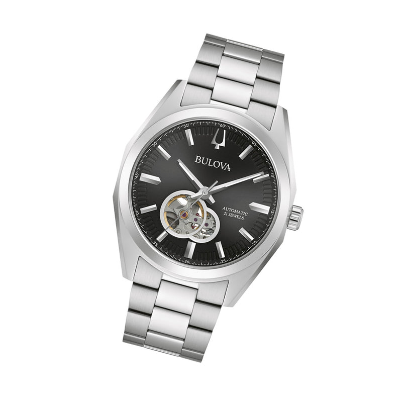 Bulova Surveyor Automatic Watch with Open Heart Black Dial #96A270 tilt