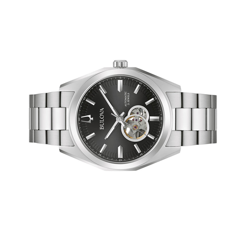 Bulova Surveyor Automatic Watch with Open Heart Black Dial #96A270 side