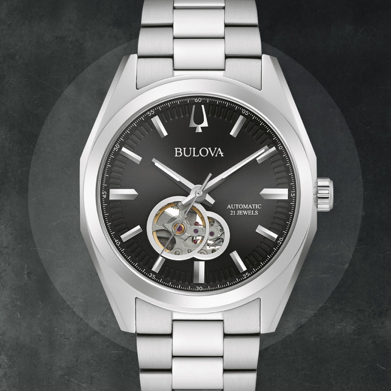 Bulova Surveyor Automatic Watch with Open Heart Black Dial #96A270 lifestyle