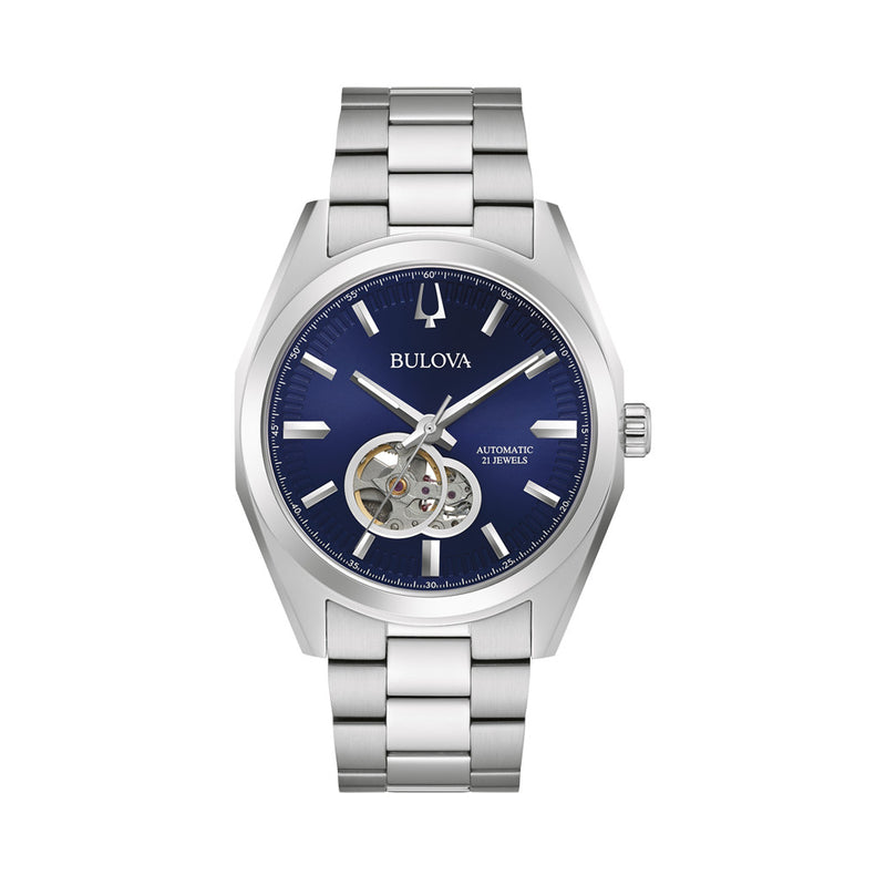 Bulova Surveyor Automatic Watch with Open Heart Blue Dial #96A275