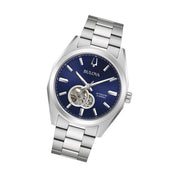 Bulova Surveyor Automatic Watch with Open Heart Blue Dial #96A275 tilt