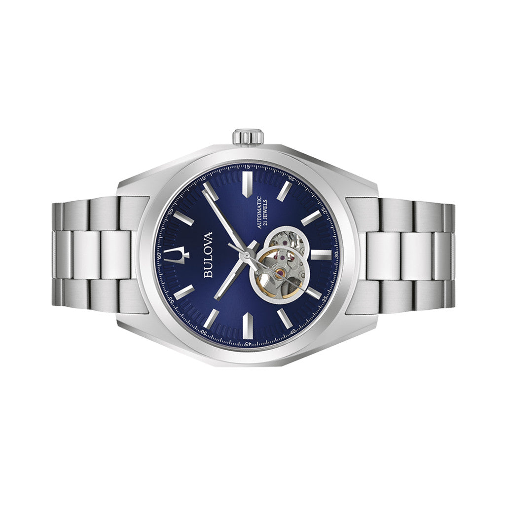 Bulova Surveyor Automatic Watch with Open Heart Blue Dial #96A275