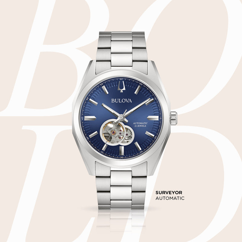 Bulova Surveyor Automatic Watch with Open Heart Blue Dial #96A275 lifestyle