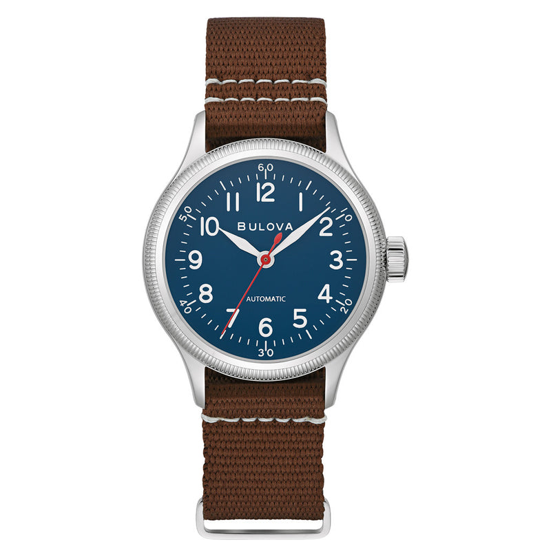 Bulova A11 Automatic 37mm Field Watch with Blue Dial #96A282 zoom