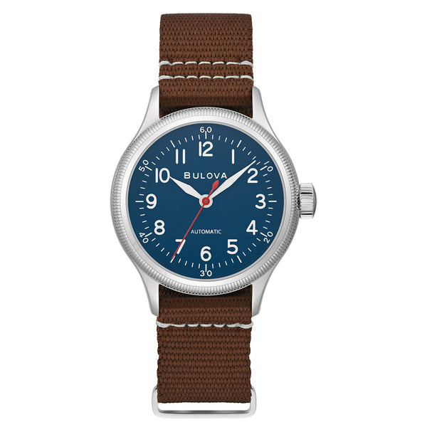Bulova A11 Automatic 37mm Field Watch with Blue Dial #96A282 zoom