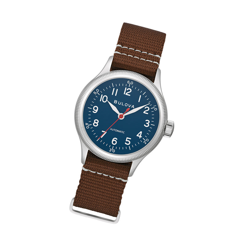 Bulova A11 Automatic 37mm Field Watch with Blue Dial #96A282 tilt
