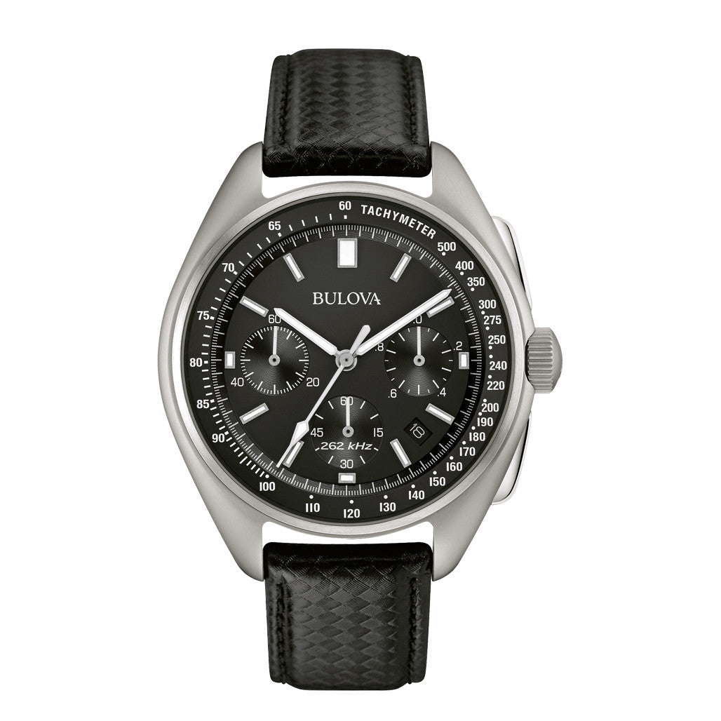 Bulova Lunar Pilot Chronograph 45mm with Black Dial and Leather