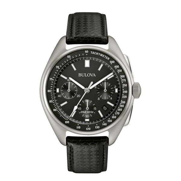 Bulova Lunar Pilot Chronograph 45mm with Black Dial and Leather Strap #96B251 zoom