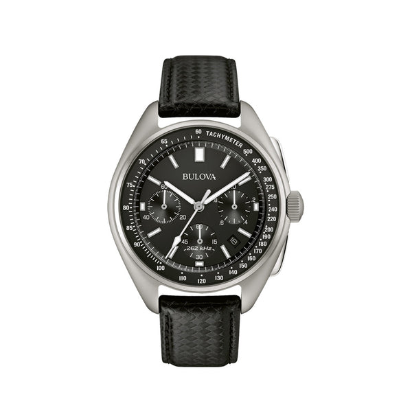 Bulova Lunar Pilot Chronograph 45mm with Black Dial and Leather Strap #96B251