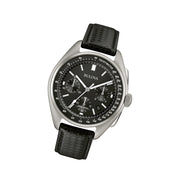Bulova Lunar Pilot Chronograph 45mm with Black Dial and Leather Strap #96B251 tilt