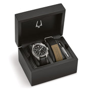 Bulova Lunar Pilot Chronograph 45mm with Black Dial and Leather Strap #96B251 box